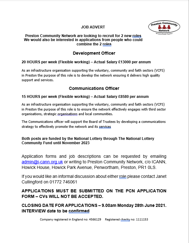 Job Ad for <a href="/PrestonComNet/">Preston Community Network</a>, please see below :)