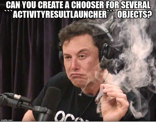 overflow_meme's tweet photo. Can you create a chooser for several ```ActivityResultLauncher``` objects? https://t.co/OBUgxSNjJ8 #androidintent #java #androidstudio https://t.co/avgwndnKGc