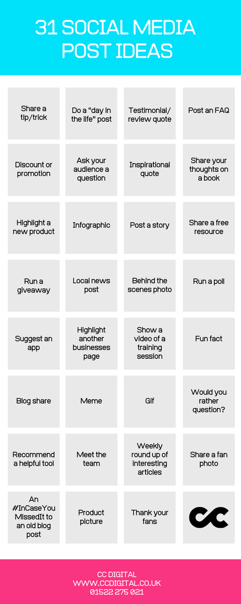 Struggling to think of ideas for your social media #content? Here are 31 super easy but incredibly effective ways to give your content a boost 🚀