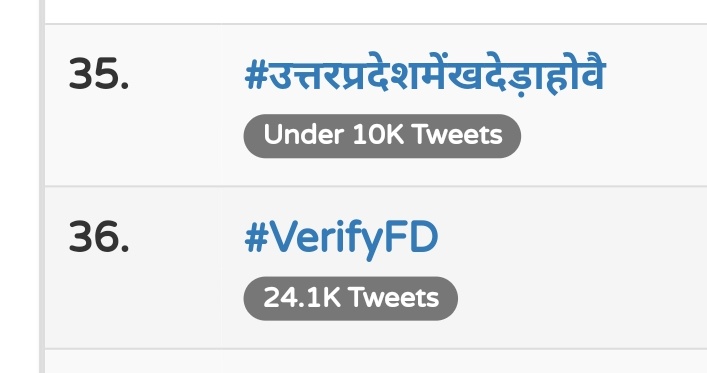 ErDurgeshPande7's tweet photo. अभी ये बताओ कितने लोग एक्टिव हो?
#VerifyFD 

35 नंबर पे है।25 हजार ट्वीट हो चुका है।
अगर ज्यादा लोग हो तो फिर एक बार ट्रेंड कराया।
जाय..लास्ट टाइम 11 पे था।
जो भी सहमत हो बताये... https://t.co/jHP0LDaGF1