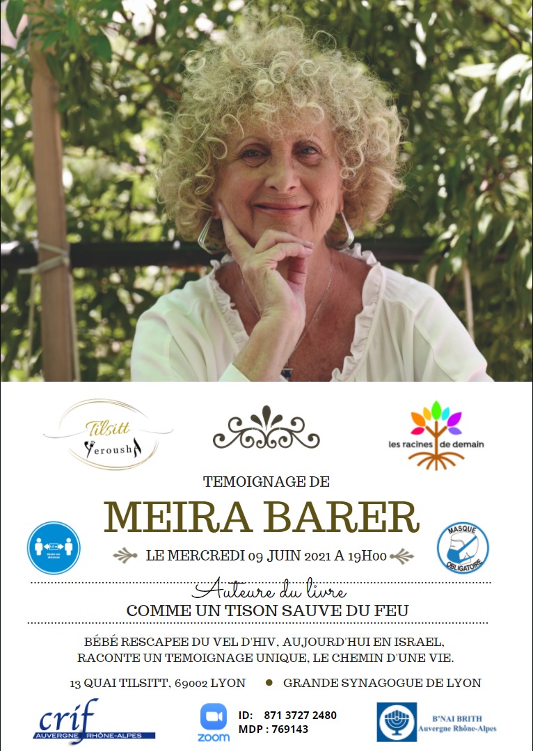 Rencontre avec l'auteure Meïra Barer demain 19h : du Vel d'Hiv à Israël, une vie hors-norme