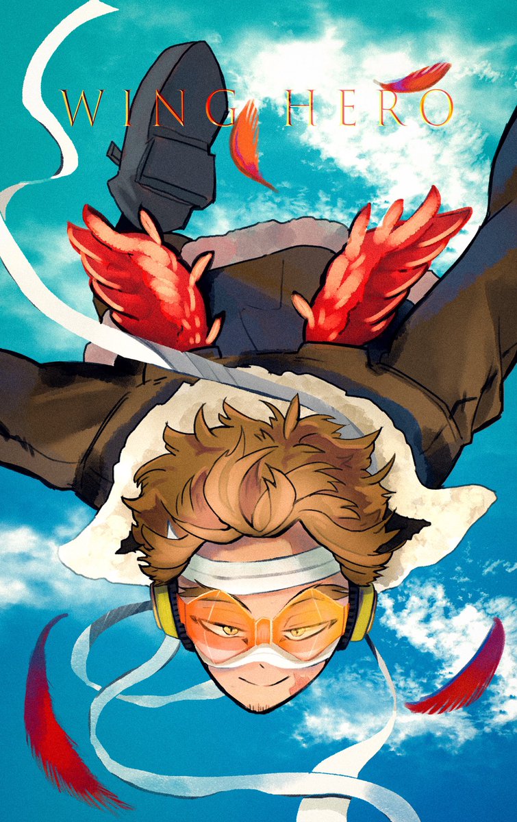hawks (boku no hero academia) 1boy male focus wings solo feathers blonde hair sky  illustration images