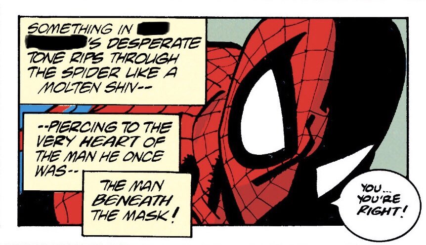 Daily Spider-Man Quiz #394

In SSM #217, who, if only temporarily, was able to remind Spider-Man of his values as Peter Parker, during the era in which Spider-Man renounced his Peter Parker identity, usually referring to himself as “The Spider”? https://t.co/e1g8DtgXdI