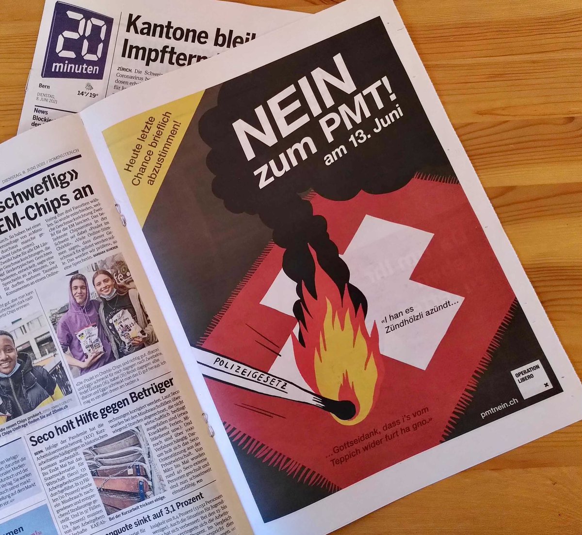 operationlibero's tweet photo. Dank eurer grosszügigen Unterstützung konnten wir heute ein ganzseitiges Inserat in @20min schalten. Wir hoffen, dass damit nochmals ein Ruck durch die Schweiz geht. Herzlichen Dank an alle Spender*innen! ❤️ Stimmt heute noch NEIN zum #PMT! 📮
#pmtnein https://t.co/lCFZGaLchG