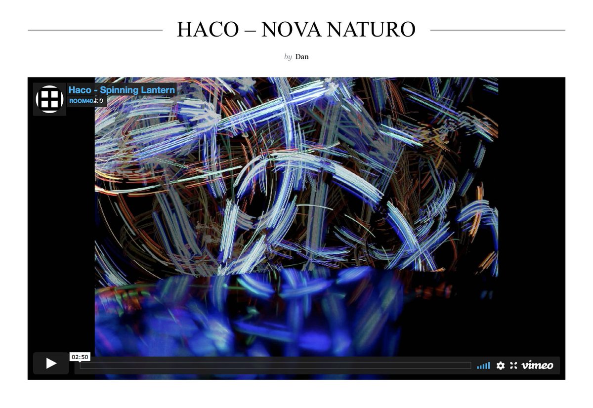 hacohacodotnet's tweet image. 🎥ミラクルで素晴らしい新作ビデオ「Spinning Lantern」(登崎榮一氏作) が、イギリスの @fluidradio  誌で初公開！！アルバムの２曲目。「NOVA NATURO」もうすぐやってきますよー✨掲載のアー写は @ruby67527311 さん撮影 📷 
☞ fluid-radio.co.uk/2021/06/haco-n…