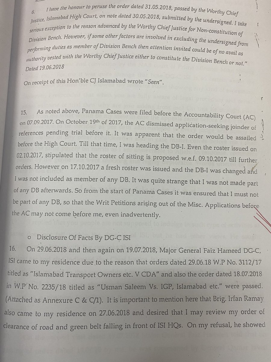 SalAhmedPK's tweet photo. In Justice Shaukat Siddiqui’s case before the Supreme Court today, his lawyer Hamid Khan read out the following written reply by Siddiqui about 4 military officers who allegedly tried to manipulate case proceedings in the Islamabad High Court! 🤯 https://t.co/4bdMS7xZVG