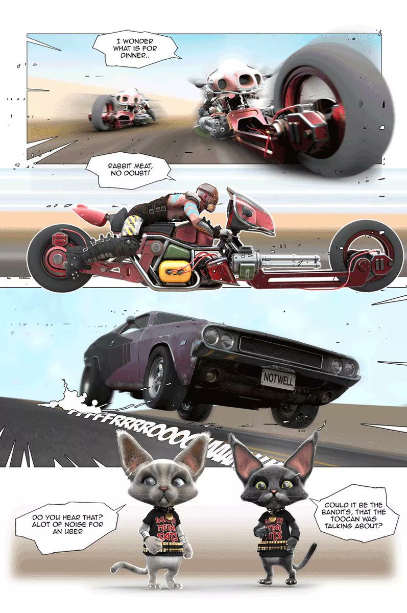 NftDean's tweet photo. Death Metal cats - a funny look at the death metal genre through the eyes of our beloved pets. -read and listen to their album at https://t.co/PfbQAFcpx4 #blackmetal #MadMax #cats #comic #webcomic #humor #Wastelandwarriors #deathmetalcat #heavymetalcat #digtalcomic #funny https://t.co/lPkx3RVbt6