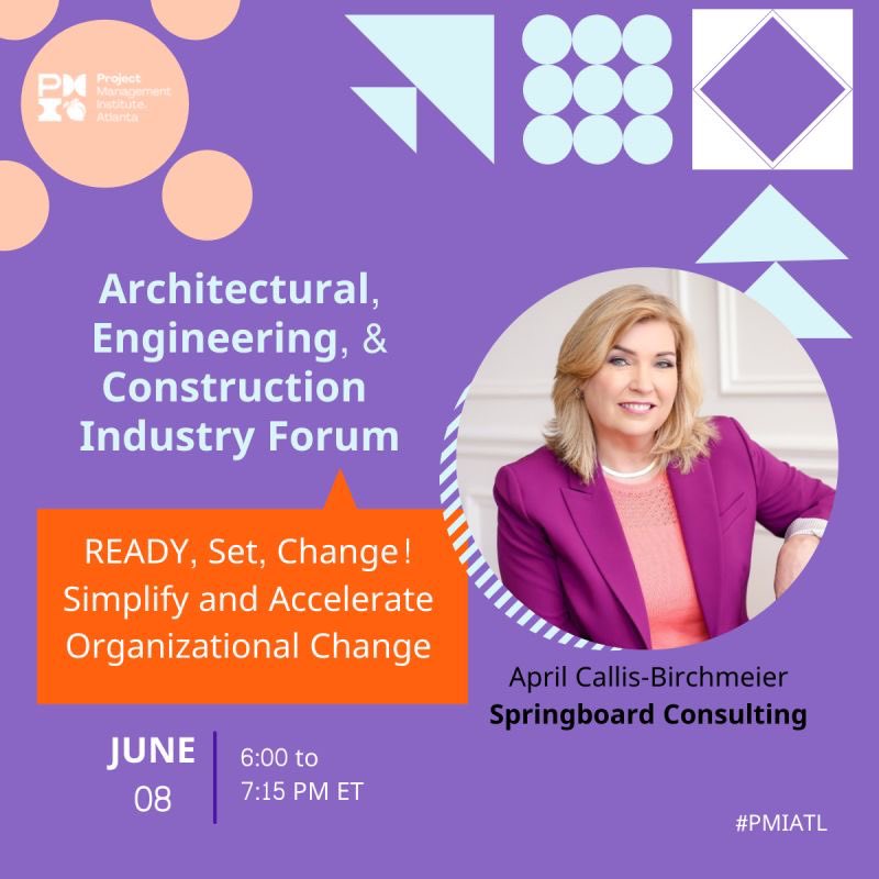 PMIATLForums's tweet image. Discover how to approach and implement change ensuring business objectives are met while addressing resistance and delighting stakeholders. Presented by @aprilcallis #Today

Register here - lnkd.in/efcuFAM

#PMIATL #AEC #Forum #Webinar Earn #PMIORG #PDUs