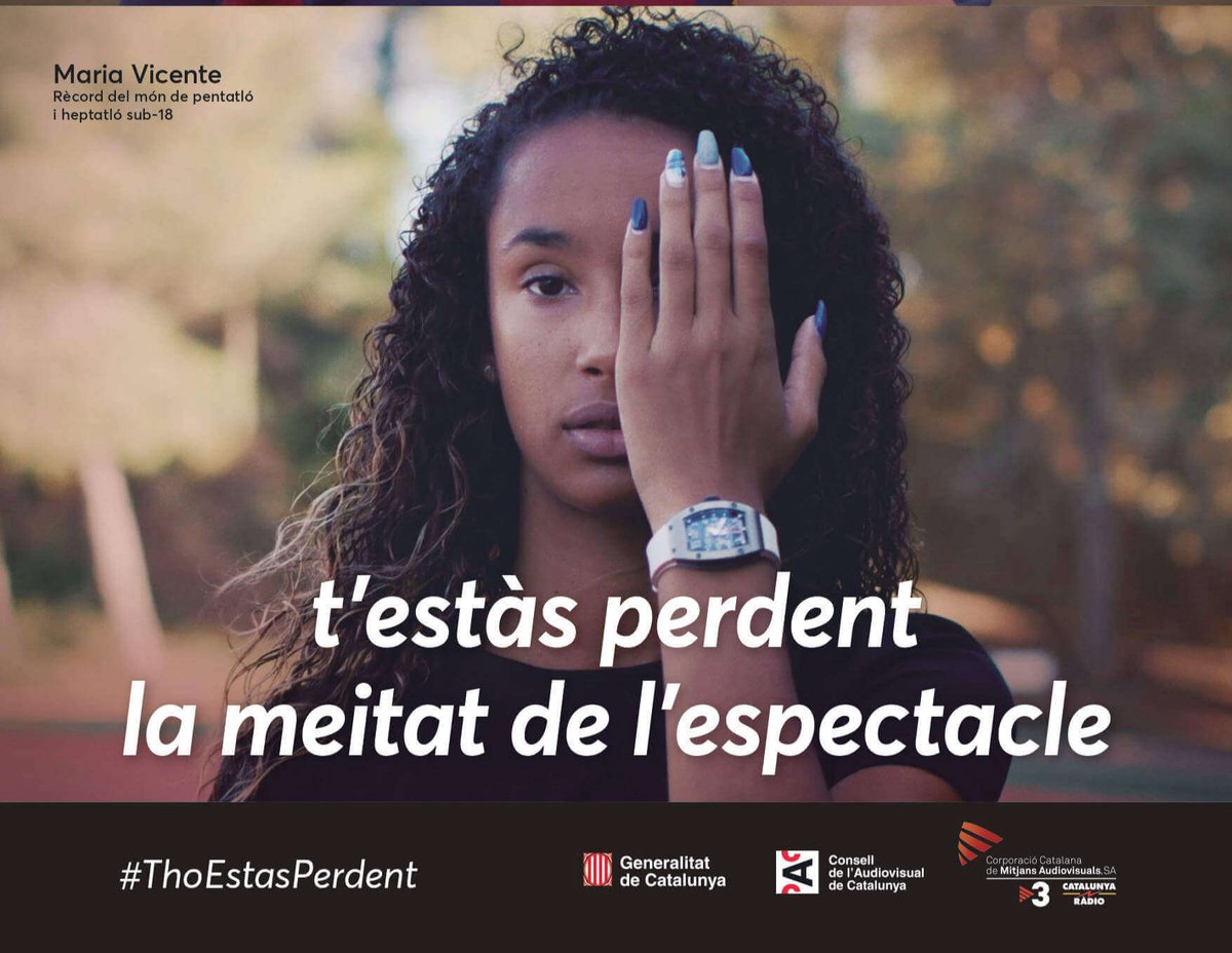 📺 "Si no veus ESPORT FEMENÍ, t'estàs perdent la meitat de l'espectacle" Així diu la campanya de  <a href="/icdones/">Institut Català de les Dones</a> <a href="/esportcat/">Esports</a> @Consell_Audioper  i no podem estar més d'acord <a href="/miss_belmont/">Mireia Belmonte</a> <a href="/LaiaSanz_/">Laia Sanz</a> <a href="/mariiaviicentee/">Maria Vicente</a> 
thoestasperdent.cat