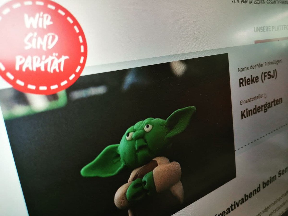 Was hat ein kleiner Yoda mit einem FSJ-Seminar zu tun?

Die Antwort ist im Beitrag von Rieke auf der Webseite von <a href="/Paritaet/">Der Paritätische</a> zu finden: t1p.de/exd8

Wir verraten nur, dass es etwas mit einem Kreativabend während des Seminars zu tun hat. 
#Freiwilligendienst
!B