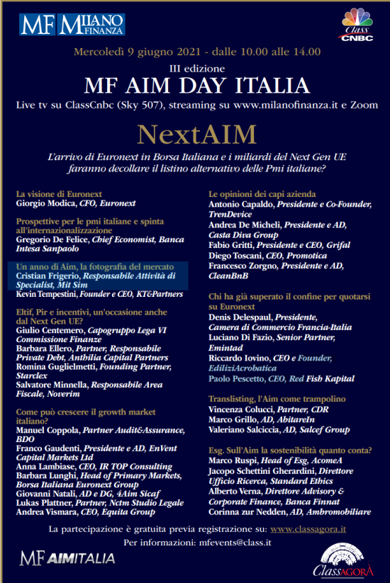 MF AIM DAY ITALIA - III Edizione 2021

Domani, ore 10:30 circa, il mio intervento. 

#MFAIMDAY2021 #ClassCNBC #MilanoFinanza #AIMItalia #borsaitaliana #Euronext #mfaimday #borsa #pmi