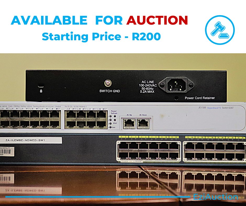 ezi_auction's tweet photo. *AUCTION IS OPEN!* 
Join us on the 8th of June at 11:00 to bid for Network Switches. 
Click here to start – https://t.co/CaJ8uPajKP. 
Bids Close: 13th of June 23:59
Starting bid amount: R200
For more information visit our website - https://t.co/bXXrc1a2Qz. https://t.co/2ozKkzU5u3
