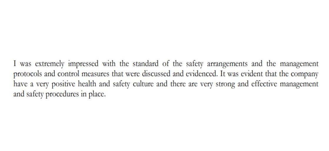 Here's a quote from the outcome of our Health and Safety review from our advisors over <a href="/peninsula_uk/">Peninsula</a>