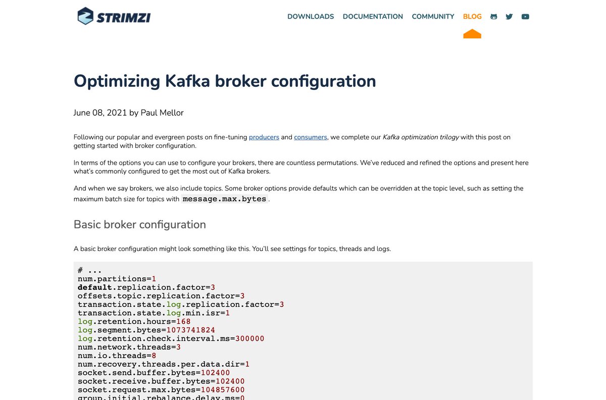 strimziio's tweet image. In the latest #Strimzi blog post we look at optimizing #ApacheKafka broker configuration and guide you through the most important configuration options: strimzi.io/blog/2021/06/0…