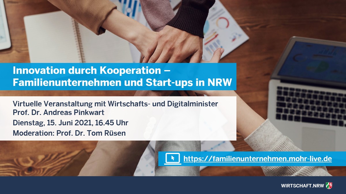 Welche Vorteile hat die Zusammenarbeit von #Familienunternehmen mit Start-ups? 🚀Antworten gibt’s am 15. Juni, ab 16:45 Uhr, im 🔴Livestream mit Wirtschafts- und Digitalminister <a href="/a_pinkwart/">Andreas Pinkwart</a>. Jetzt anmelden 👉familienunternehmen.mohr-live.de #Digitalisierung #startup