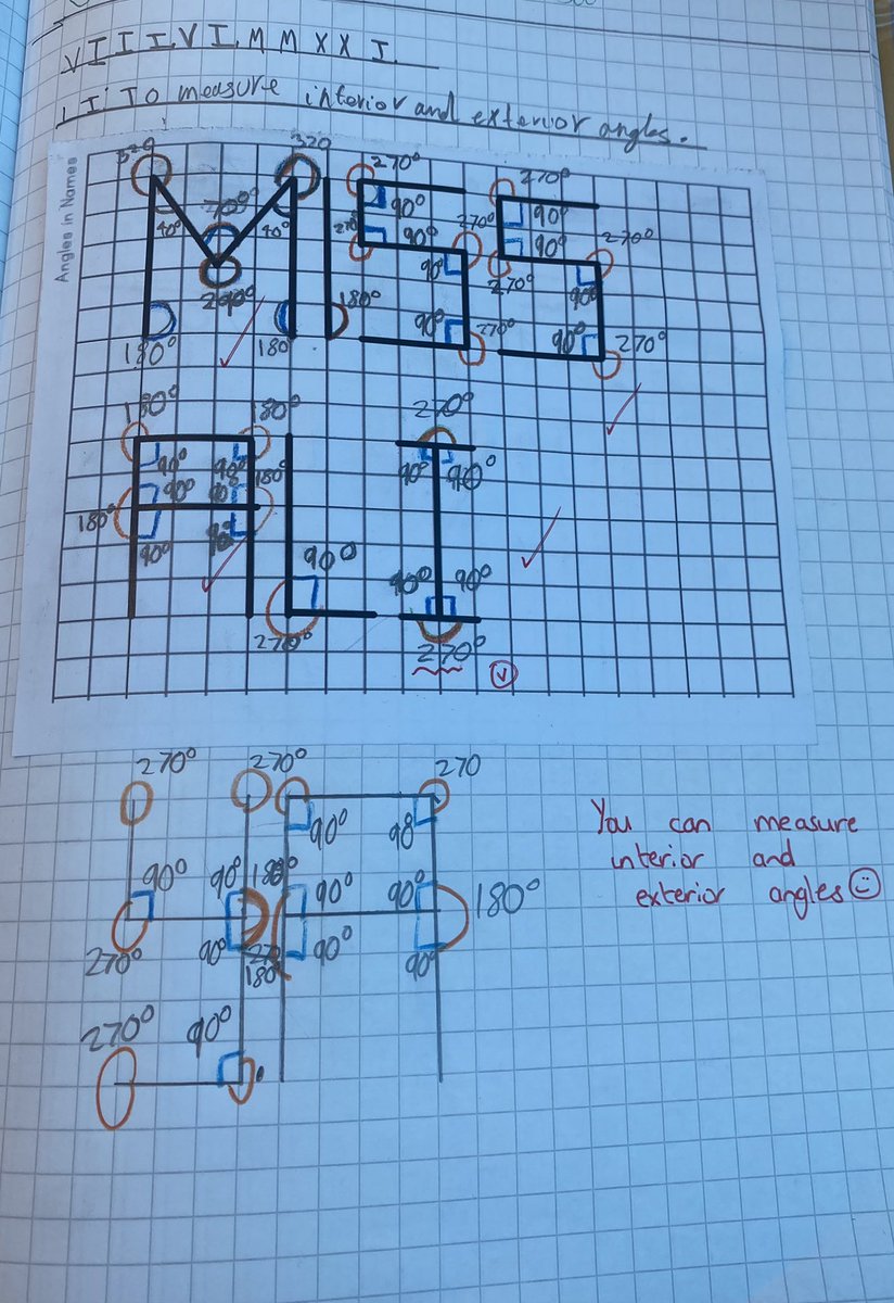 MarshfieldPS's tweet image. Skill of the day in Year 5 Foxes: measuring interior and exterior angles! A brilliant example by Yaqoob 😍 #geometry #measuringangles @WhiteRoseMaths