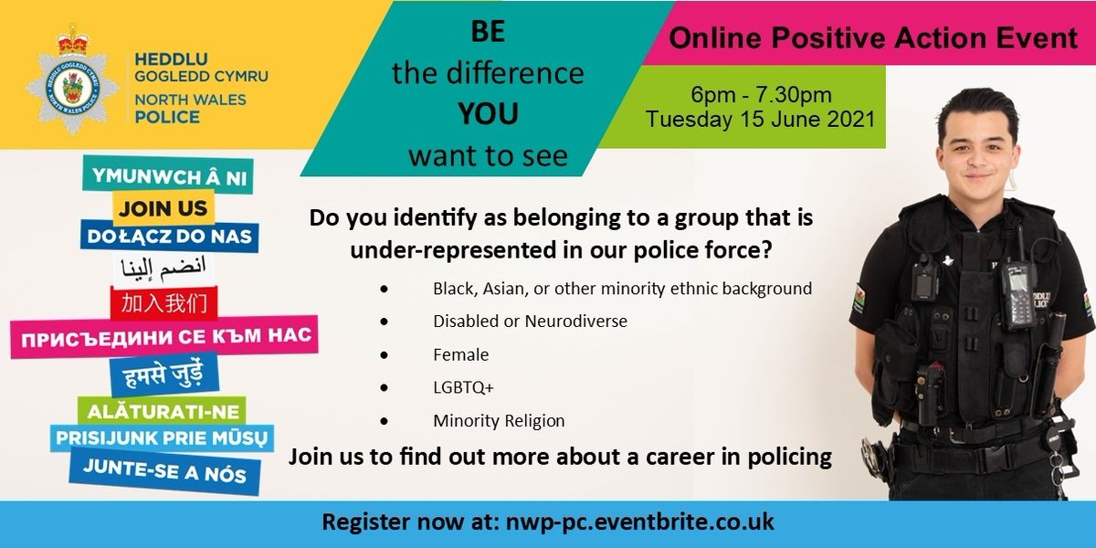 NWPYourCareer's tweet photo. BE the difference YOU want to see.  Click on the link below to book for our online #PostiveAction #PoliceOfficer event on 15th June. #NWPJustLikeMe

👉 https://t.co/VrvPMQEJBF https://t.co/4Fd6SSD2RY