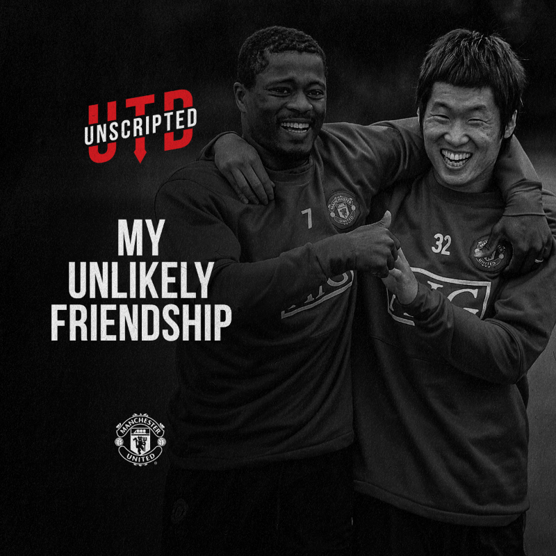 ManUtd's tweet photo. ✍️ "A few months after I arrived, a little Frenchman appeared..."

On #NationalBestFriendDay, it's only right to appreciate the special bond between @Evra and Ji-sung Park 🤗

#MUFC