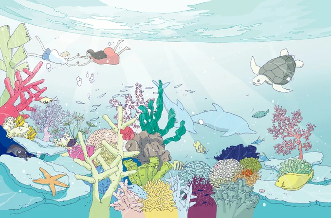 今日は世界海の日らしいですね 海の絵を描くのはとても楽しい 