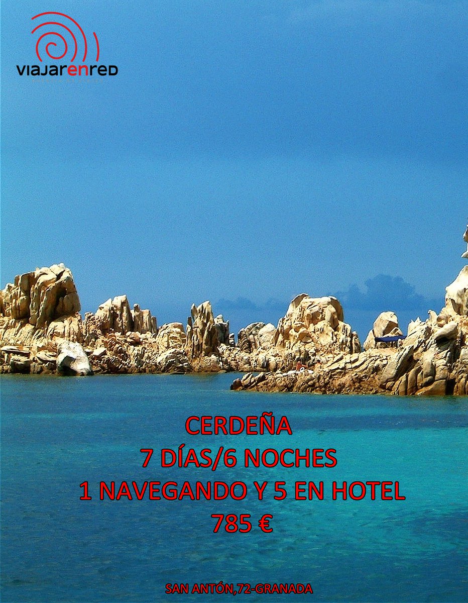 Circuito CERDEÑA - Barco + alojamiento en PC, 7 días Salida desde Barcelona, para visitar Cerdeña con estancia en hotel durante las vacaciones.
Cancelacion gratis, precios especiales y descuento extra en nuestra oficina de calle san Antón,72- Granada
 #crucerosofertas