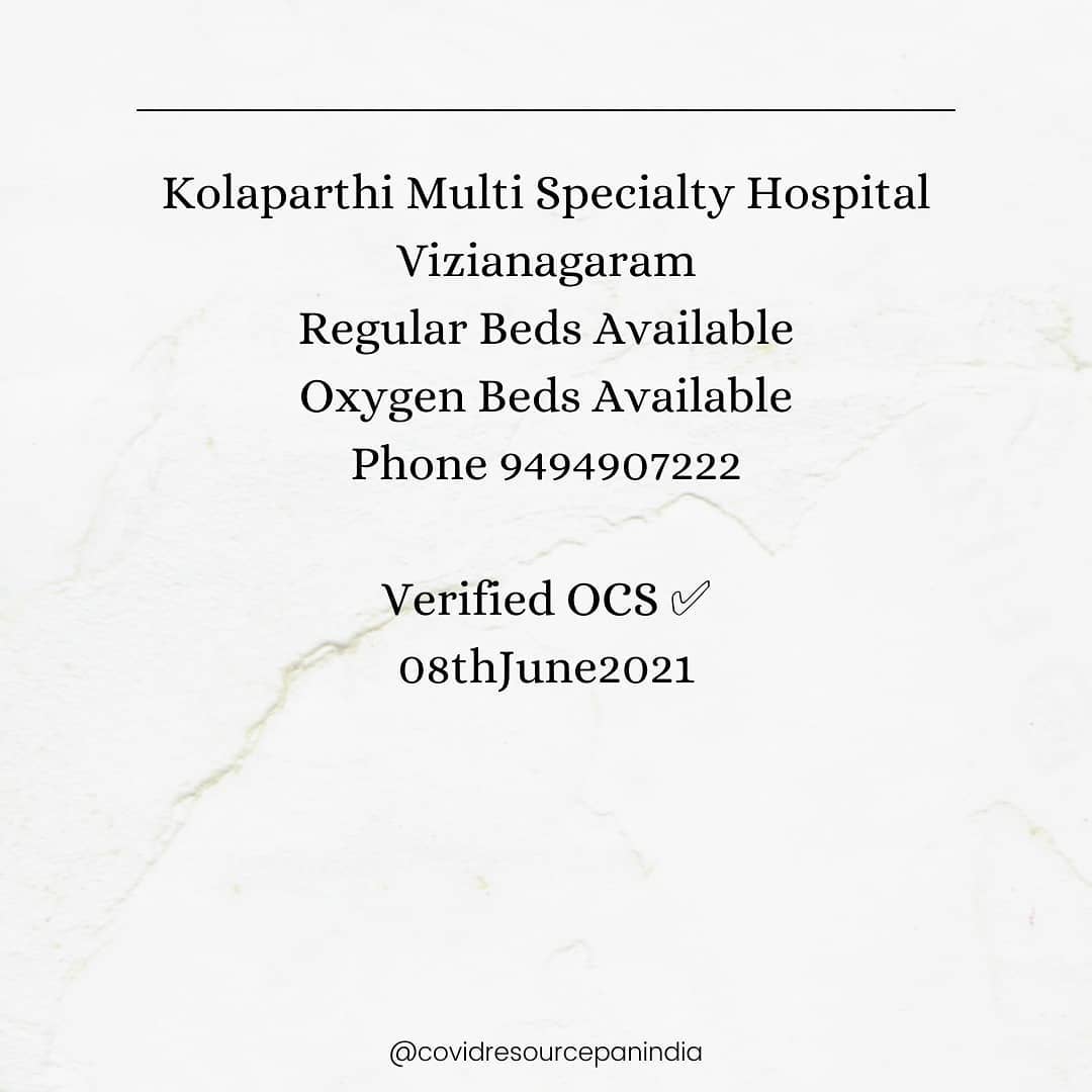 pspk_girl's tweet photo. #VIZIANAGARAM
#BedsAvailability
#Verified
#Covid19IndiaHelp
# #Covid19 #CovidResources https://t.co/Kqi9Sr7K02