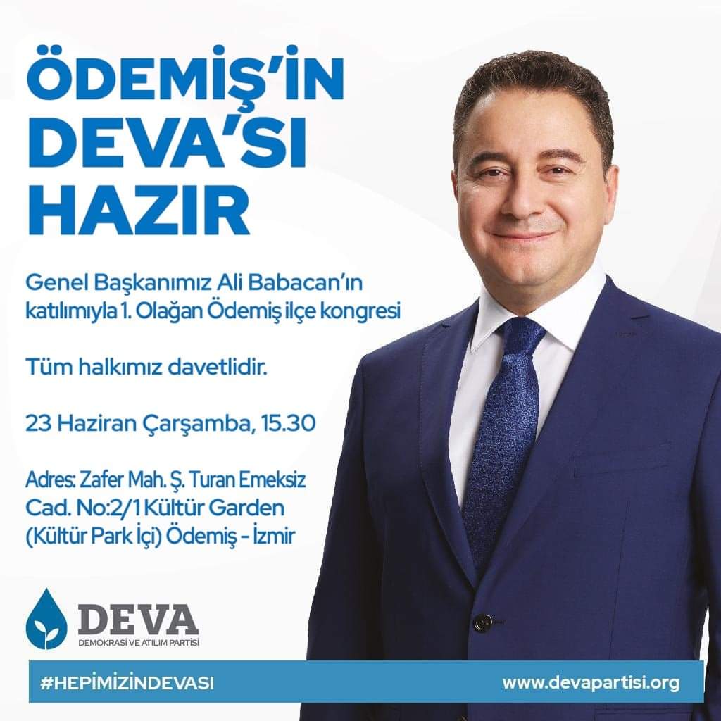 DEVA PARTİSİ KİRAZ ve ÖDEMİŞ PARTİ BİNALARININ  KAPILARINI GENEL BAŞKAN SN. ALİ BABACAN EŞLİĞİNDE 23 Haziran GÜNÜ AÇACAKTIR...

<a href="/izmirdedeva/">DEVA Partisi İzmir İl Başkanlığı</a> <a href="/DevaKultur/">Deva Partisi İzmir İl Kültür ve Sanat Politikaları</a> <a href="/devapartisi/">DEVA Partisi</a> <a href="/alibabacan/">Ali Babacan</a>