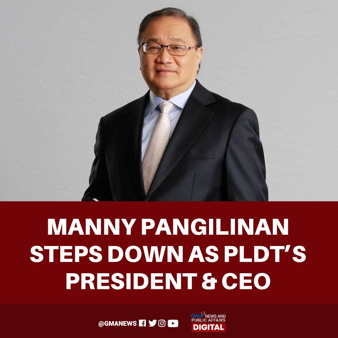 gmanews's tweet photo. Businessman Manuel V. Pangilinan formally stepped down as PLDT Inc.'s president and chief executive officer. https://t.co/rtNthPMHej https://t.co/HRqszoU80V