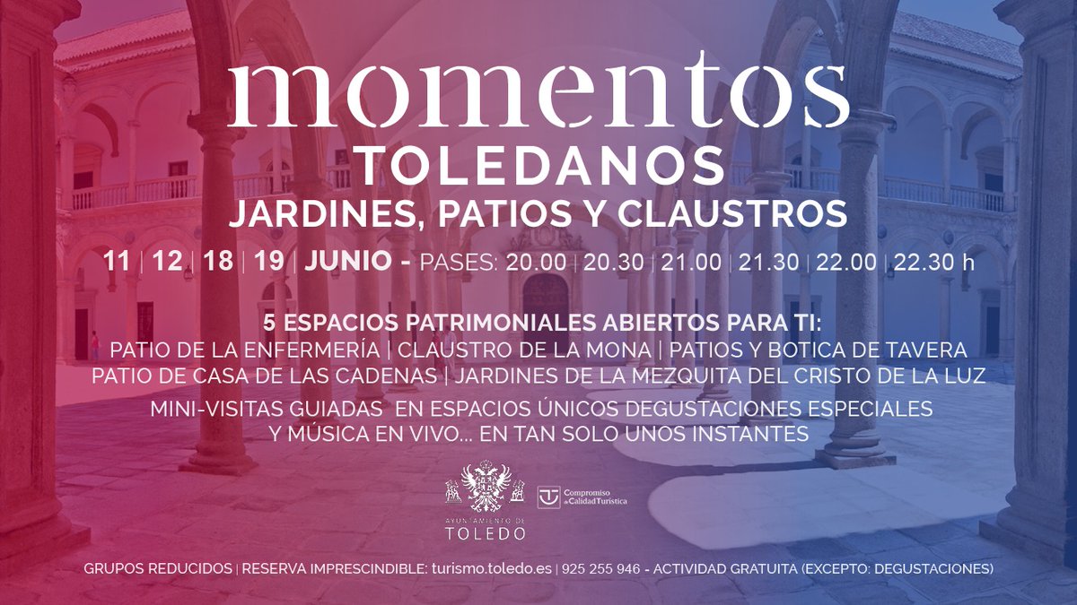 Patrimon_Toledo's tweet photo. Estaremos colaborando con @toledoturismo en las jornadas #Momentostoledanos, jardines, patios y claustros.  
No os lo perdáis.#PatrimonioToledo
Compartimos información. https://t.co/Sd2ElXXlpF
