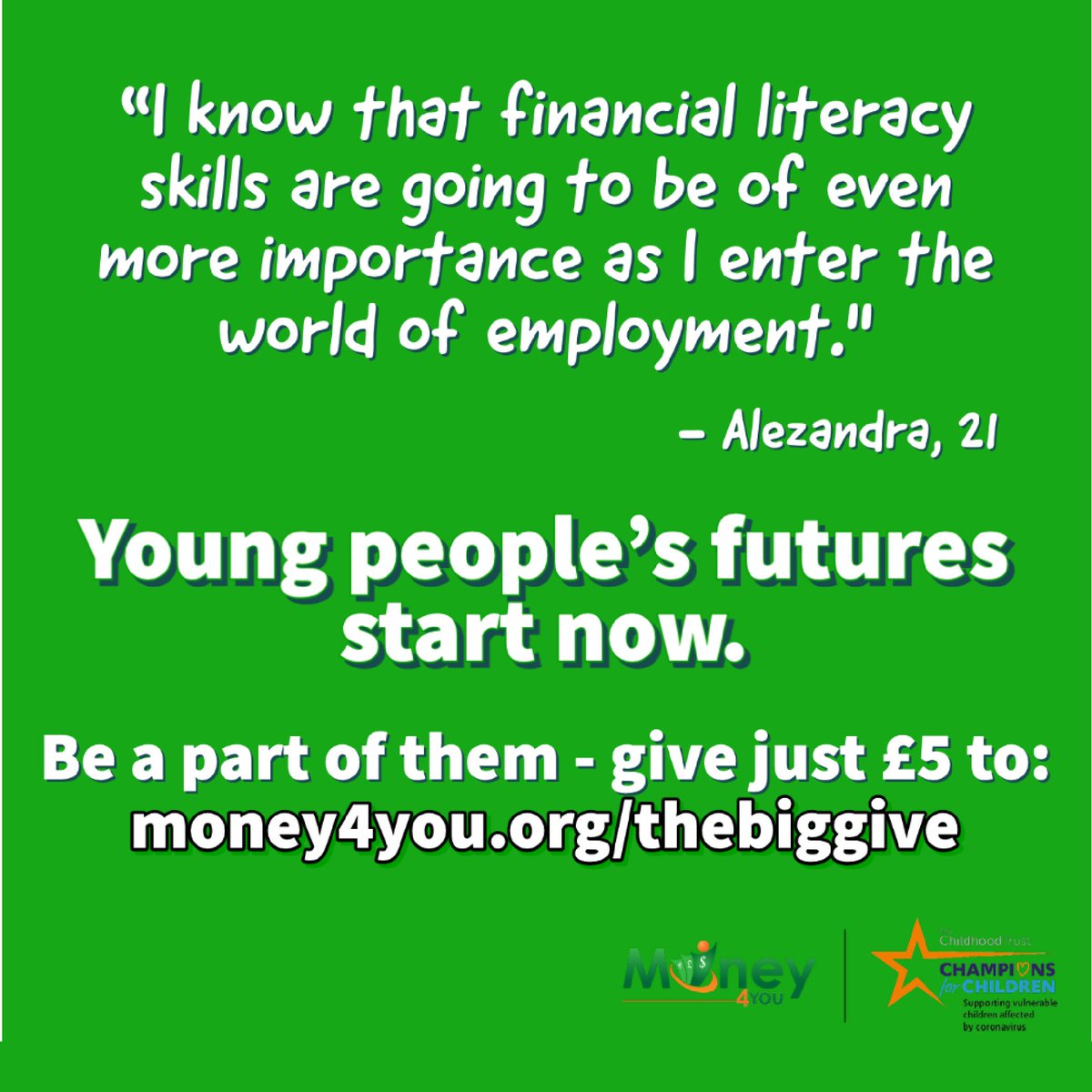 For one week only, #DoubleYourDonation to support young people's financial literacy through <a href="/BigGive/">Big Give</a> <a href="/ChildhoodTrust/">@Childhoodtrust</a> #ChampionsForChildren! ⏰
Join us in making sure that young people from marginalised communities have the tools to manage money well. 👇🏽
money4you.org/thebiggive