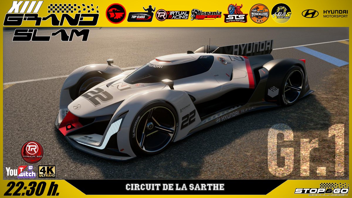 Llegamos a la última carrera de la XIII edición del GRAND SLAM, con casi todo por decidir ! 

La Sarthe y el Hyundai Gr.1 nos desvelarán los resultados finales y al nuevo CAMPEÓN.

⏱️22:30h.
📺 <a href="/Titanium__Red/">Titanium__Red / M.Lucas</a> (YouTube / Twitch)

#OnlyForBraves