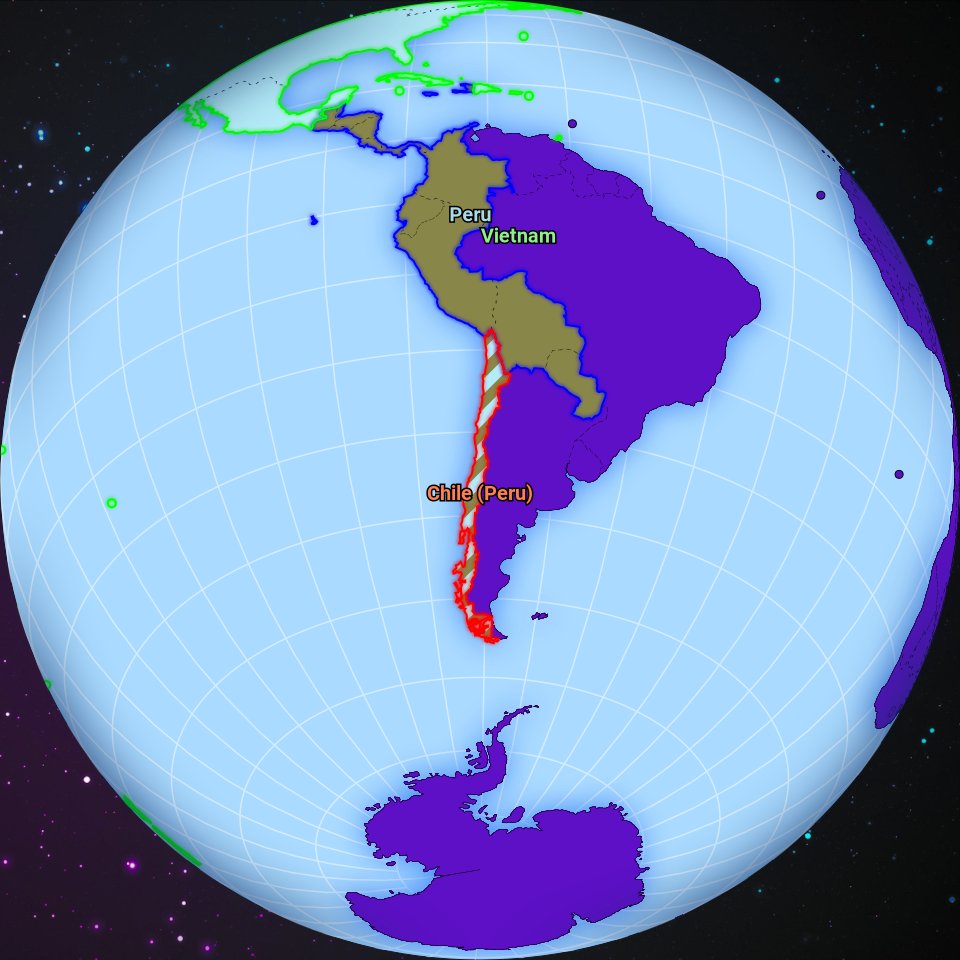 worldwarbot's tweet image. February 2111, Vietnam conquered Chile territory previously occupied by Peru.
Check the full map at worldwarbot.com
#Vietnam #Peru