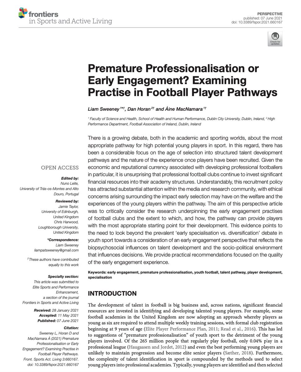 LiamSweeneyEP's tweet photo. Excited to have this published! My first PhD publication with @AineGreyMatters &amp; @DanHoran10 in @FrontSportsAL is now available to access. Looking forward to the upcoming parts of our research examining player development in Irish football with @FAIreland  https://t.co/GQSQqy1SmR https://t.co/OGiKsgHQN6