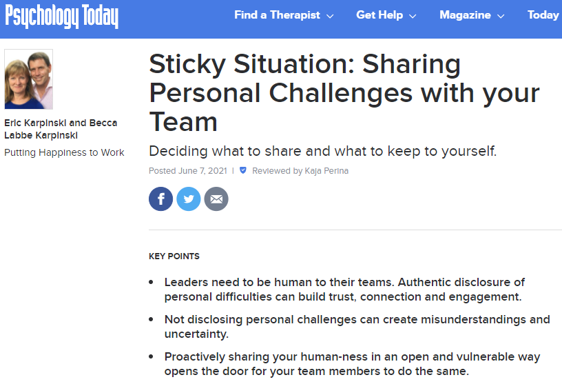 Our latest Psychology Today column tackles how and when to share personal challenges with your team. 

psychologytoday.com/us/blog/puttin…