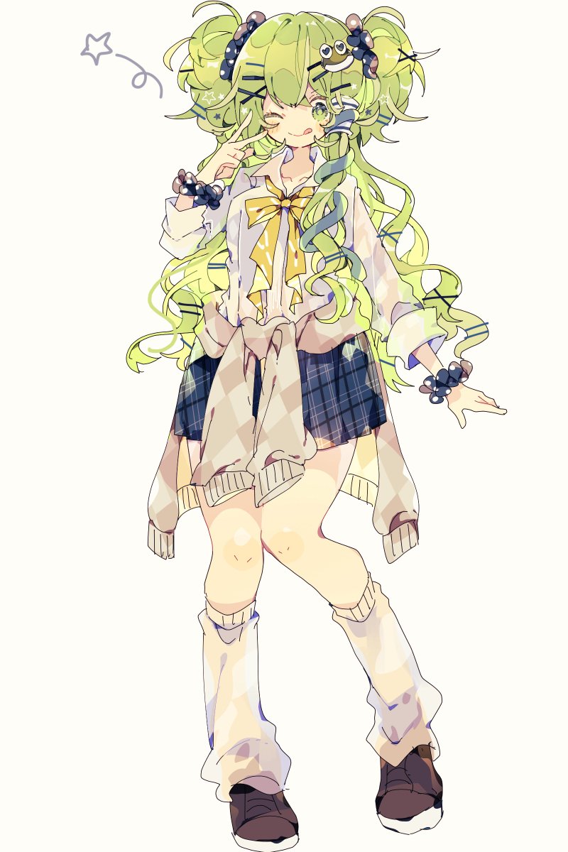 kochiya sanae 1girl solo skirt hair ornament one eye closed green hair long hair  illustration images