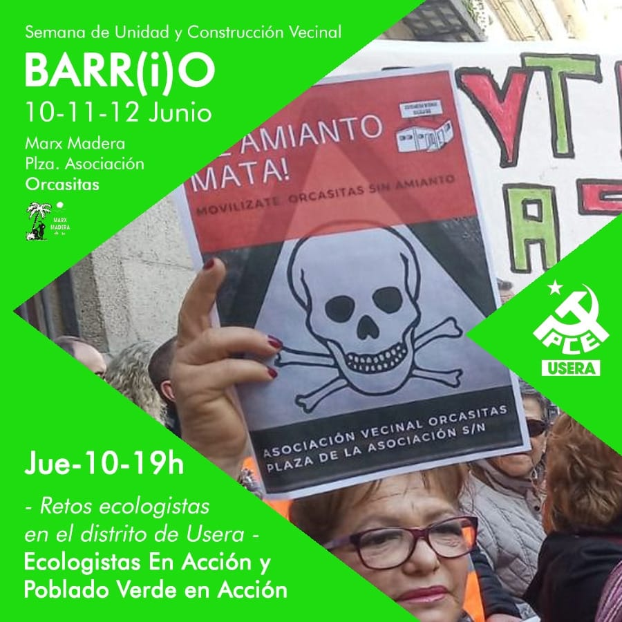 pceusera's tweet photo. 📍 Arrancan las Jornadas BARR(i)O de unidad y construcción vecinal
📅Los días jueves 10, viernes 11 y sábado 12 en el Marx Madera, Plaza de la Asociación (Orcasitas)
🌿JUEVES 10 a las 19h, ECOLOGISMO 
🟣VIERNES 11 a las 19h, FEMINISMO 
✊🏼 SÁBADO 12 a las 12h, MESA REDONDA VECINAL https://t.co/WtKgUdjma6