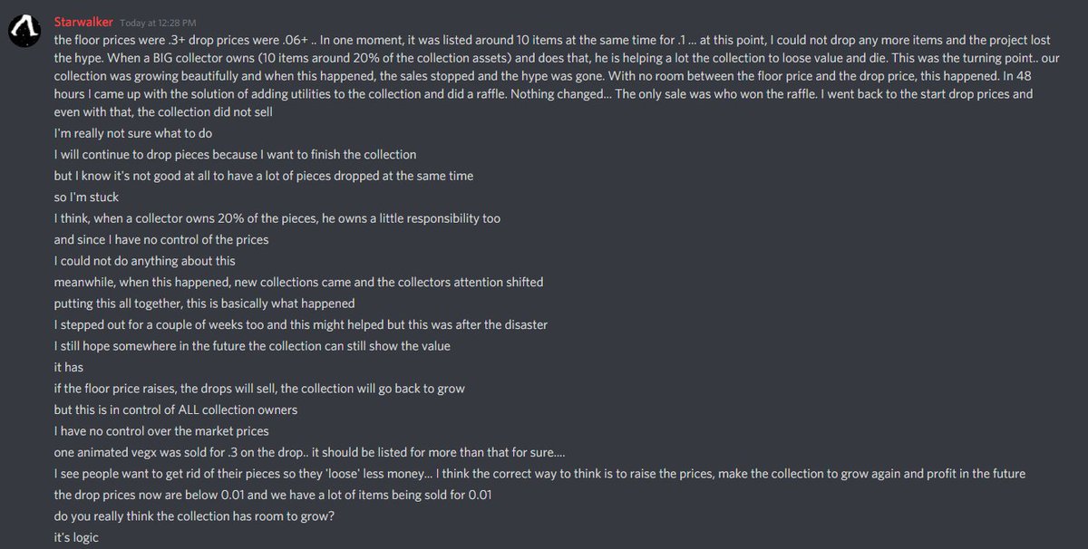 NFTVegx's tweet image. I know I'm not the only one.

Collectors are owners.
A big collector can ruin a collection in a blink.
Collectors also have responsibility! 🧐

Thankfully Vegx had a great feedback on the art and we have owners that are in for the art🥰, not for the quick money. 

#NFTCommunity