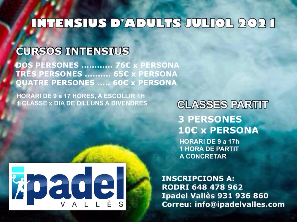 🆕 Llegan las vacaciones y en Ipadel Vallés también pensamos en los adultos 😎. Este año tenemos cursos intensivos de una semana o clases partido de una hora. Toda la info en la 📸.
¡Os esperamos chic@s! 💪🏻💪🏻🎾🎾. 

#padel #indorpadel #casalestiu #intensiusestiu #ipadelvalles