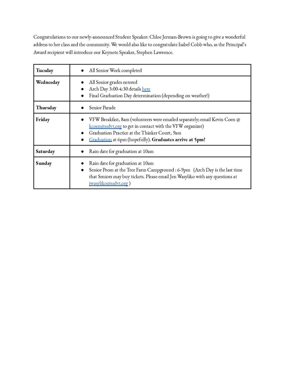 SpringfieldHSvt's tweet photo. SHS Graduation Week Events https://t.co/fMvjizX5SI
