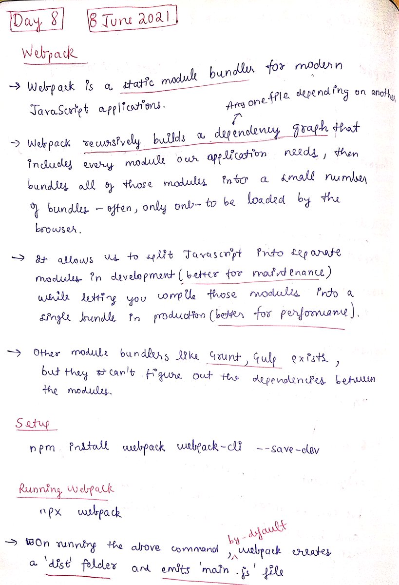 thesavvycoder's tweet image. Finished with #Day8 of #30DaysOfTypeScript Challenge
Another tough day but worth it. ✌️
Topics covered : 
👉 Webpack
👉 Setup & Custom Webpack configuration
👉 Asset Modules
Follow the journey, I share handwritten notes and resources that I refer to.👇👇
github.com/tarunsinghdev/…