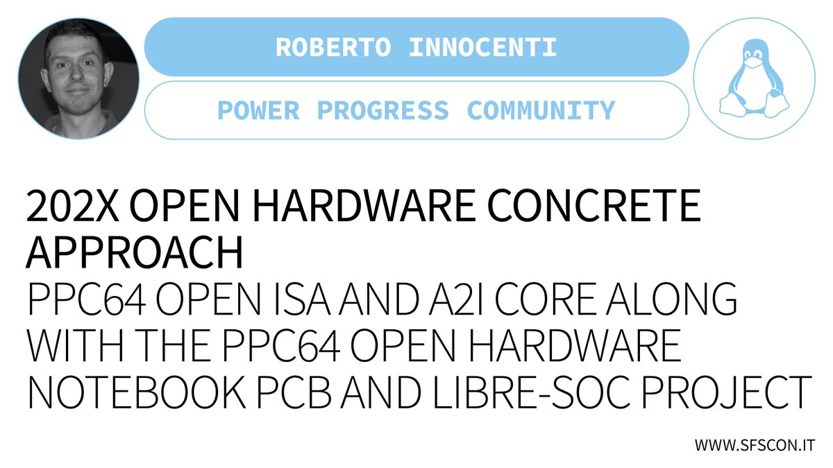 SFScon's tweet photo. πΉ Watch #SFScon20!
π¬"202x Open Hardware Concrete Approach. PPC64 Open ISA and A2I Core along with the PPC64 Open Hardware Notebook PCB and Libre-Soc project." @robyinno @PowerProgressCo
π https://t.co/cBPGnRBdyb
π£ Will you speak at #SFScon21?
π https://t.co/972CMgCCUd https://t.co/qR6m8batt4