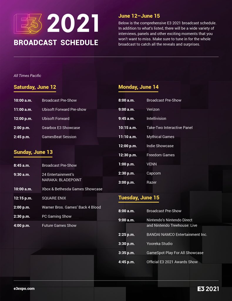 E3 2021 and Summer Game Fest Schedule