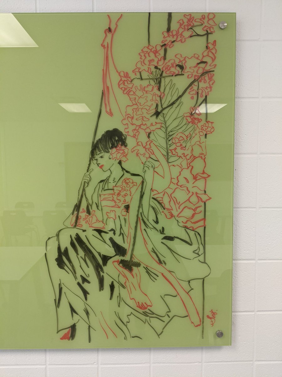 SaraSotoMotto's tweet photo. Congratulations Gifts of Gold awardee Shary Hernandez! @Sharytinhernan1 Her minimalist self-portrait + dog 🐶 is an excellent example of her talent within digital arts. 💻🎨💚💙 @SRMHSart @SRMHSpride  @RaleighArts 
Bonus: look at her beautiful whiteboard drawing behind us https://t.co/b8AkvlHfh1