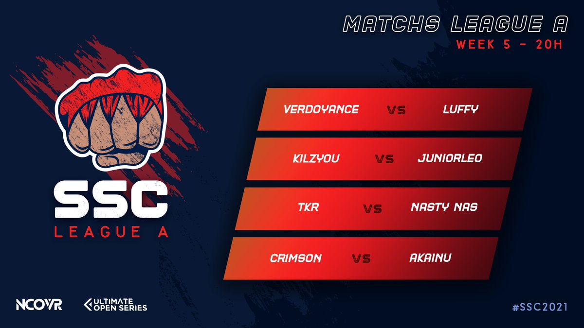 SSC_FR's tweet image. 5e Semaine de la ligue A du SSC. 
Le carré final commence à se dessiner. 

@Verdoyance vs @Louffy086 
@Kilzyou vs @JuniorL3o 
@TKResport vs @Nas_SFV 
@MistahCrimson vs @Akainuuuuu 

🕗20h
📺twitch.tv/luffy086
🎙️ @Konvyy &amp;amp; @LeJusDorange_ 

#SSC2021