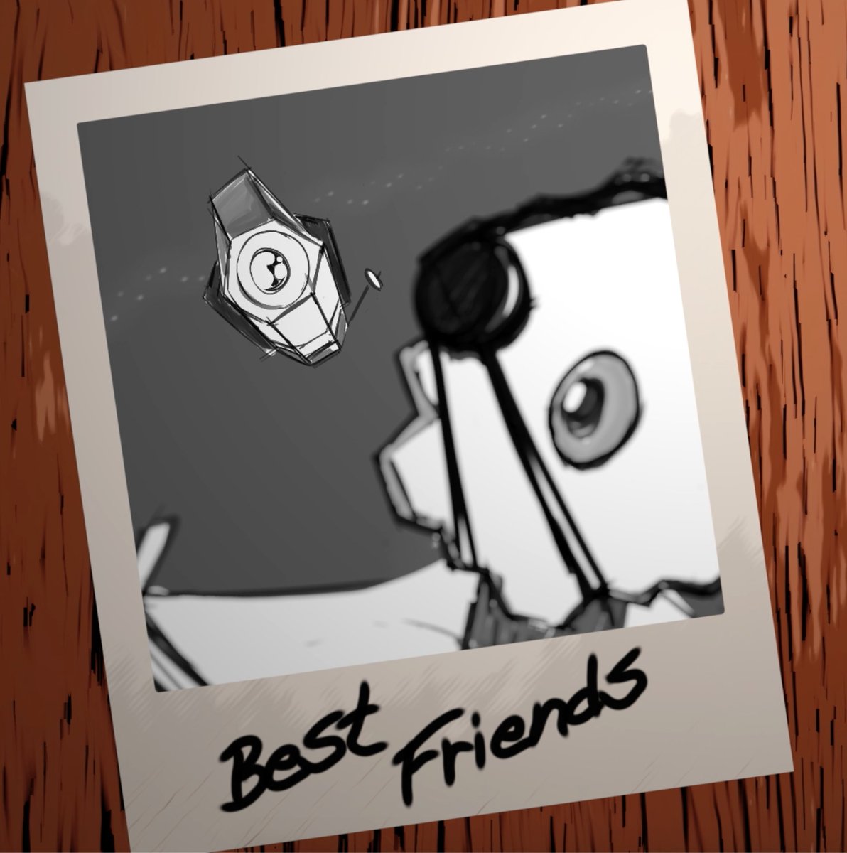 Polaroid style illustration of a personified Roman Space Telescope and Webb Space Telescope. Text: "Best Friends" in marker-like font.