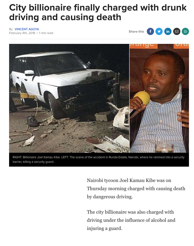 bonifacemwangi's tweet image. Aug. 2015: Drunk driver Ng'ang'a killed Mercy Njeri. ACQUITTED
Feb. 2016: Drunk driver Joel Kibe killed Charles Wachira. ACQUITTED
March 2017: Charles Njagua killed Mugo Mwangi and Joseph Mwangi. FINED 40K
May 2021: Robert Ngugi hit and killed Victor.
Will we get #JusticeforVic?