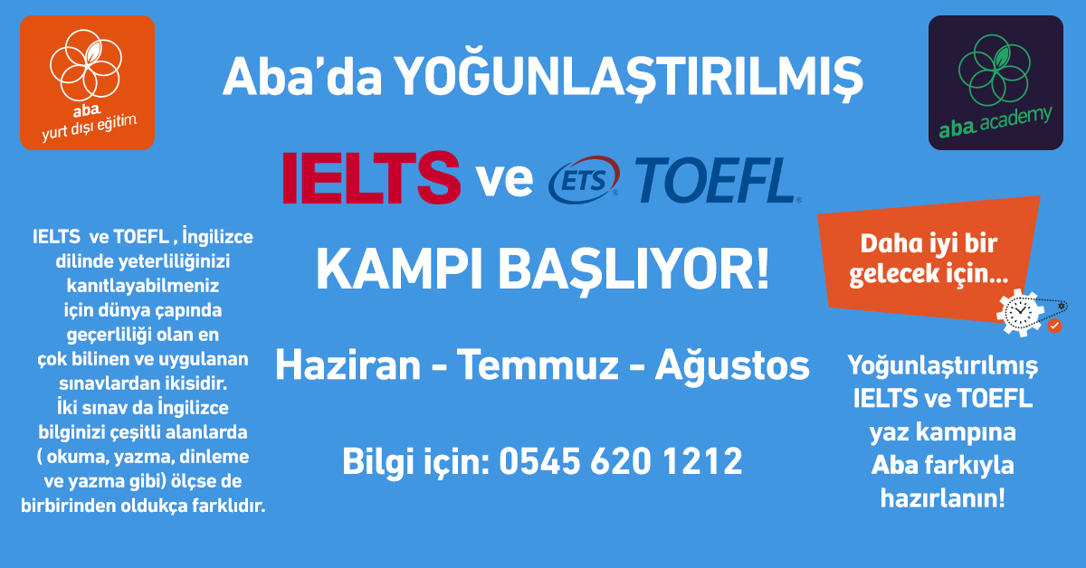 AbaEgitim's tweet photo. #aba'da Yoğunlaştırılmış #IELTS #TOEFL Kampı Başlıyor!
Haziran-Temmuz-Ağustos
Yoğunlaştırılmış SAT yaz kampına aba farkıyla hazırlanın!
Detaylı bilgi için: 0212 287 8606 / 0530 875 56 60
#abaeğitim #abaacademy #yazkampı #eğitimkampı #ieltskursu #toeflhazırlık #ieltskampı https://t.co/Oolh8kuunx