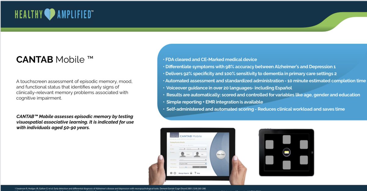 healthyamp's tweet photo. @AlzMaryland CANTAB mobile: Now FDA 510K cleared to detect earliest symptoms of dementia and Alzheimer’s. https://t.co/SEYN8Y2RAS