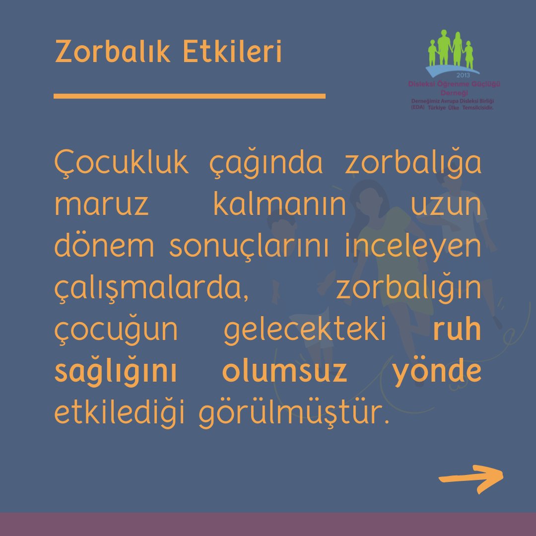 Disleksidernek's tweet photo. Çocukluk çağında zorbalığa maruz kalmanın uzun dönem sonuçlarını inceleyen çalışmalarda, zorbalığın çocuğun gelecekteki ruh sağlığını olumsuz yönde etkilediği görülmüştür. 

Çocuğunuzun akran zorbalığına maruz kaldığını düşünüyorsanız,  okullardaki PDR servislerine başvurunuz. https://t.co/QAaXY431nx