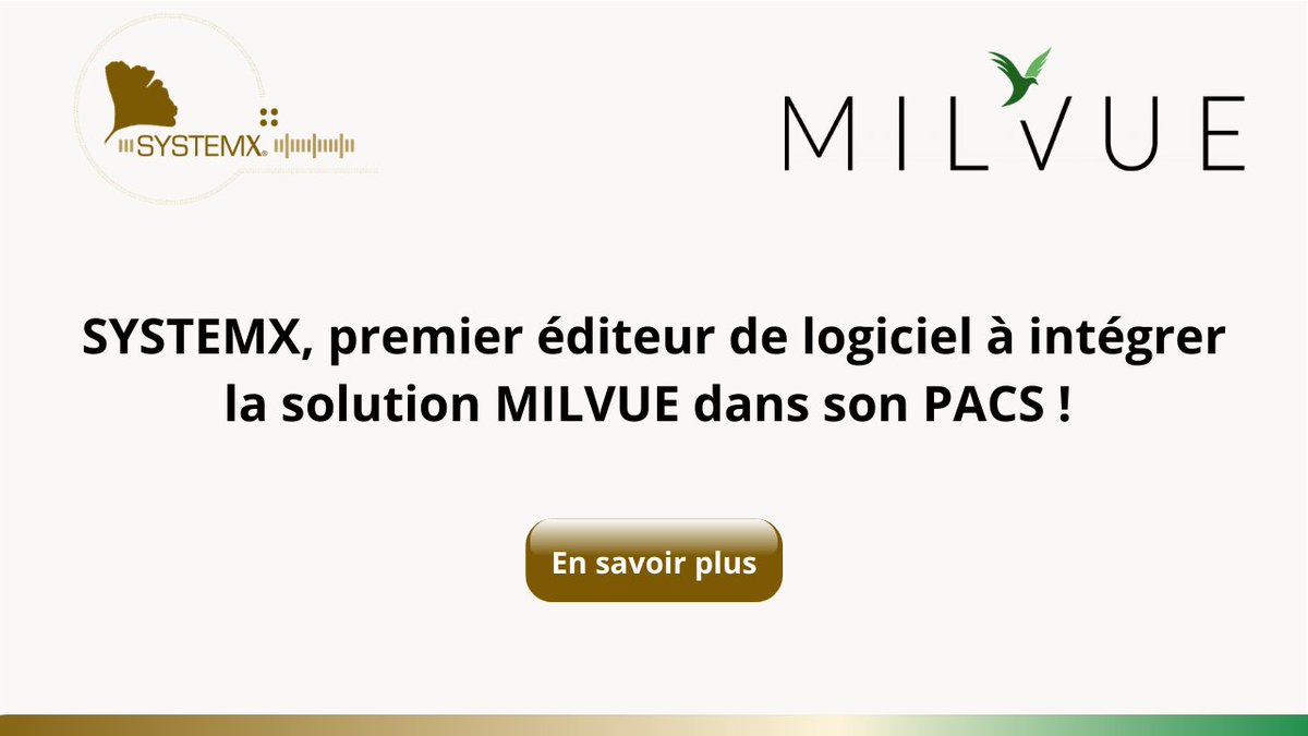_System_X_'s tweet image. SYSTEMX est fière d'annoncer la signature d'un #partenariat avec @MilvueAI, société française spécialisée dans l'#IA appliquée à l’imagerie médicale 🎉

En savoir plus ⏩ system-x.fr/plugins/pdf/Co…