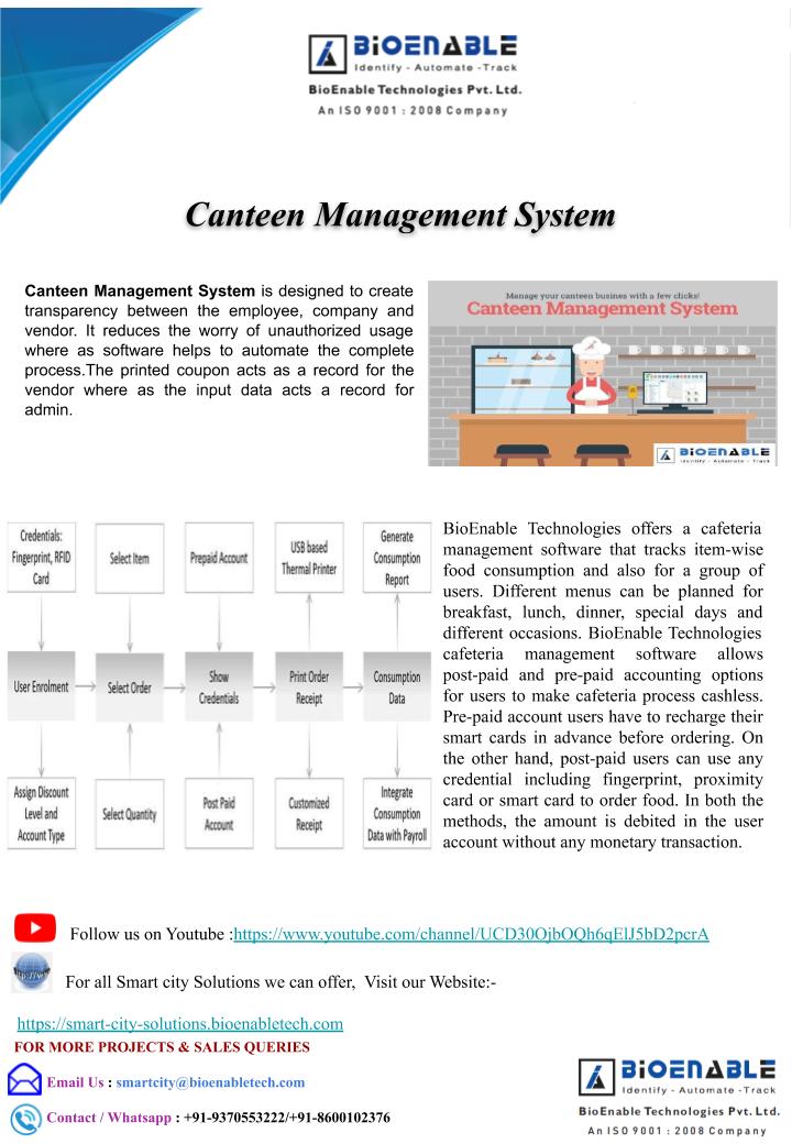 smartcity_W's tweet image. #BioEnableTech offers unique solution designed for big set-ups which has a dining facility in their canteen to there employees. #CMS is designed as to create transparency between the employee,and vendor. 

Email: smartcity@bioenabletech.com
Call us:9370553222